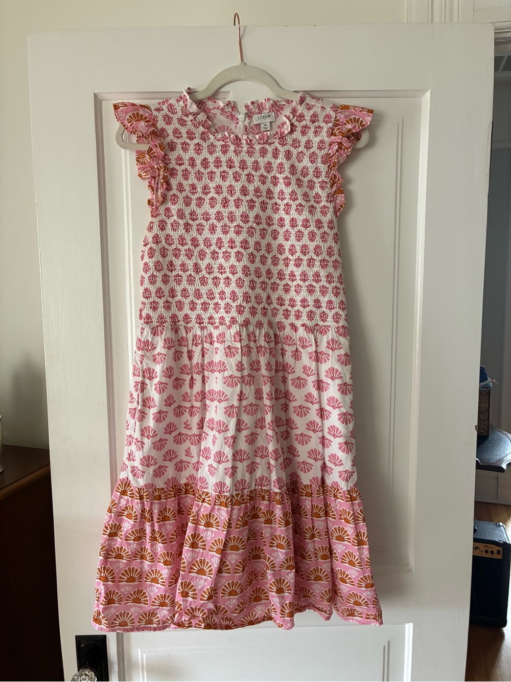 J.Crew ruffle-sleeve mini dress shell block print